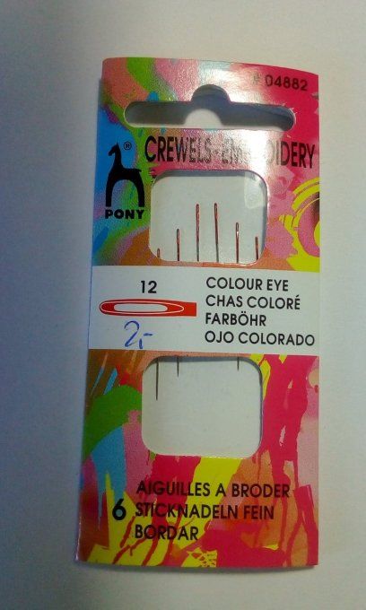 Aiguille à broder pointue chas fin lot de 6 Pony  Tailles au choix :