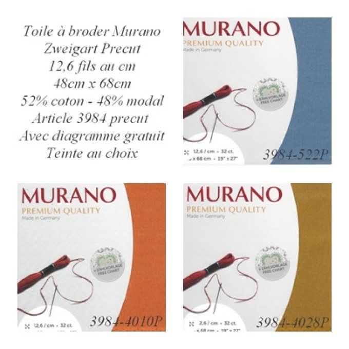 Toile Murano Precut, 12,6 fils au cm, 48cm x 68cm, teinte au choix